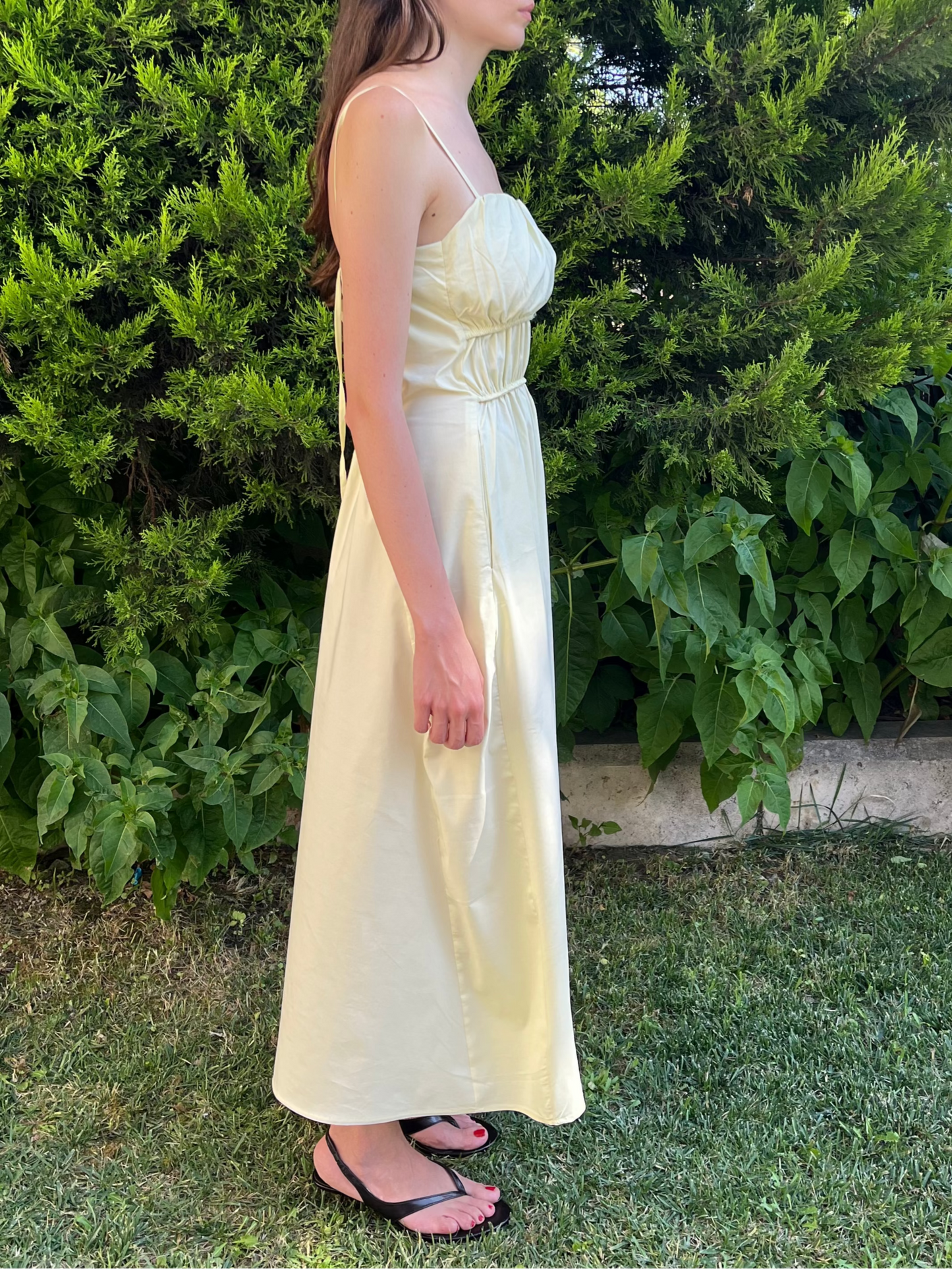 Butter Yellow Büzgü Detaylı Uzun Elbise