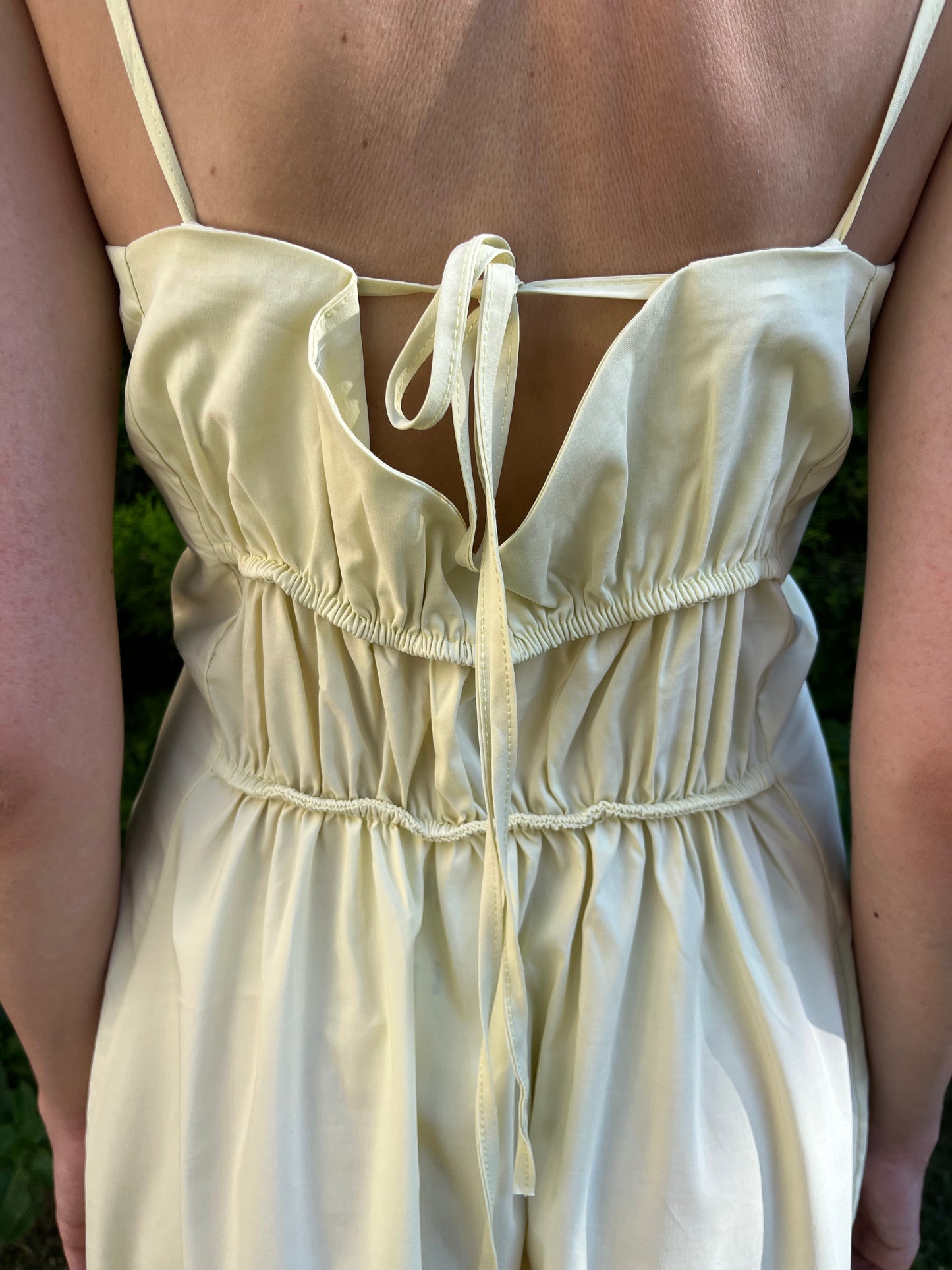 Butter Yellow Büzgü Detaylı Uzun Elbise