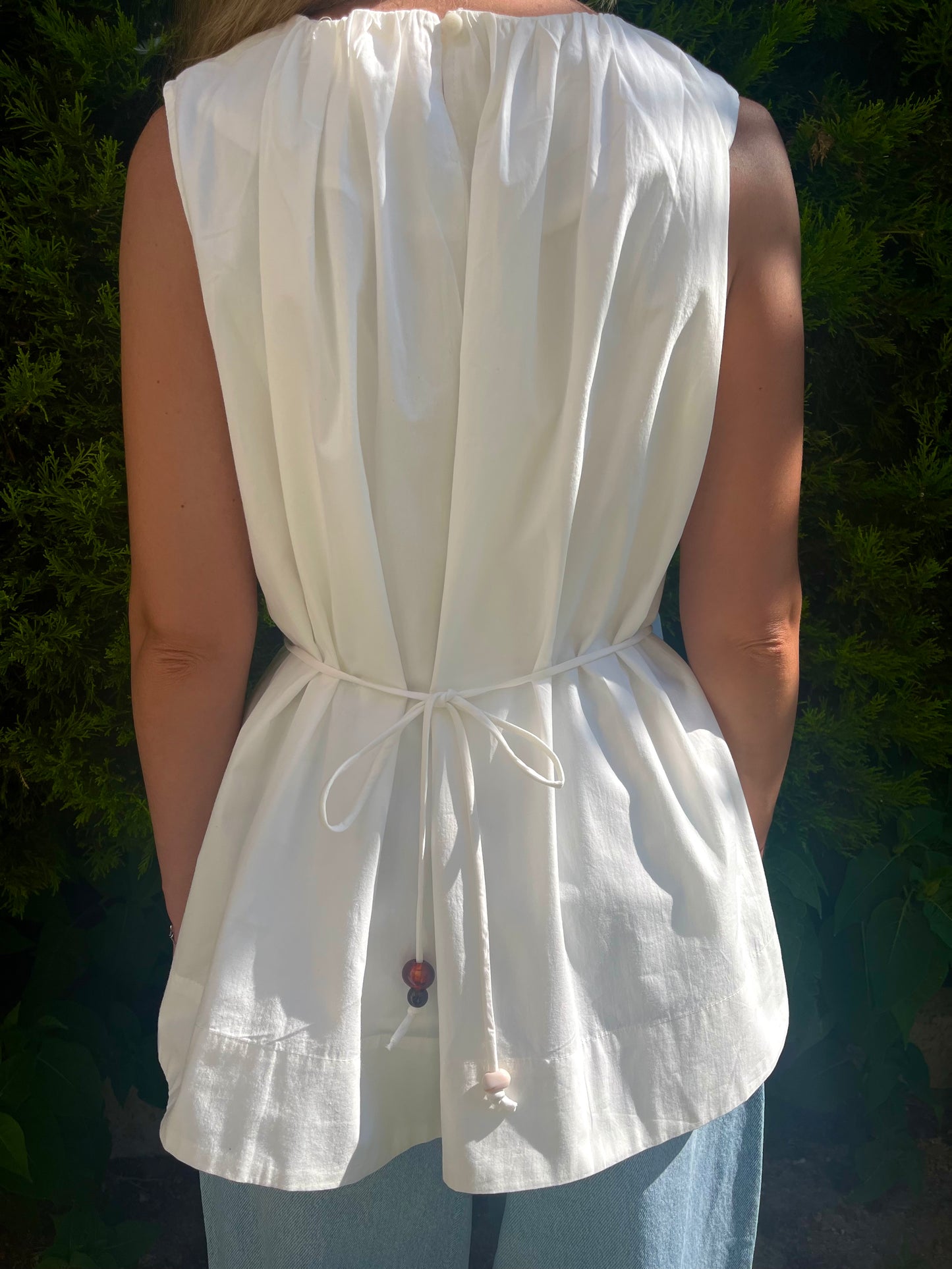 Beyaz Bel Detaylı Poplin Bluz