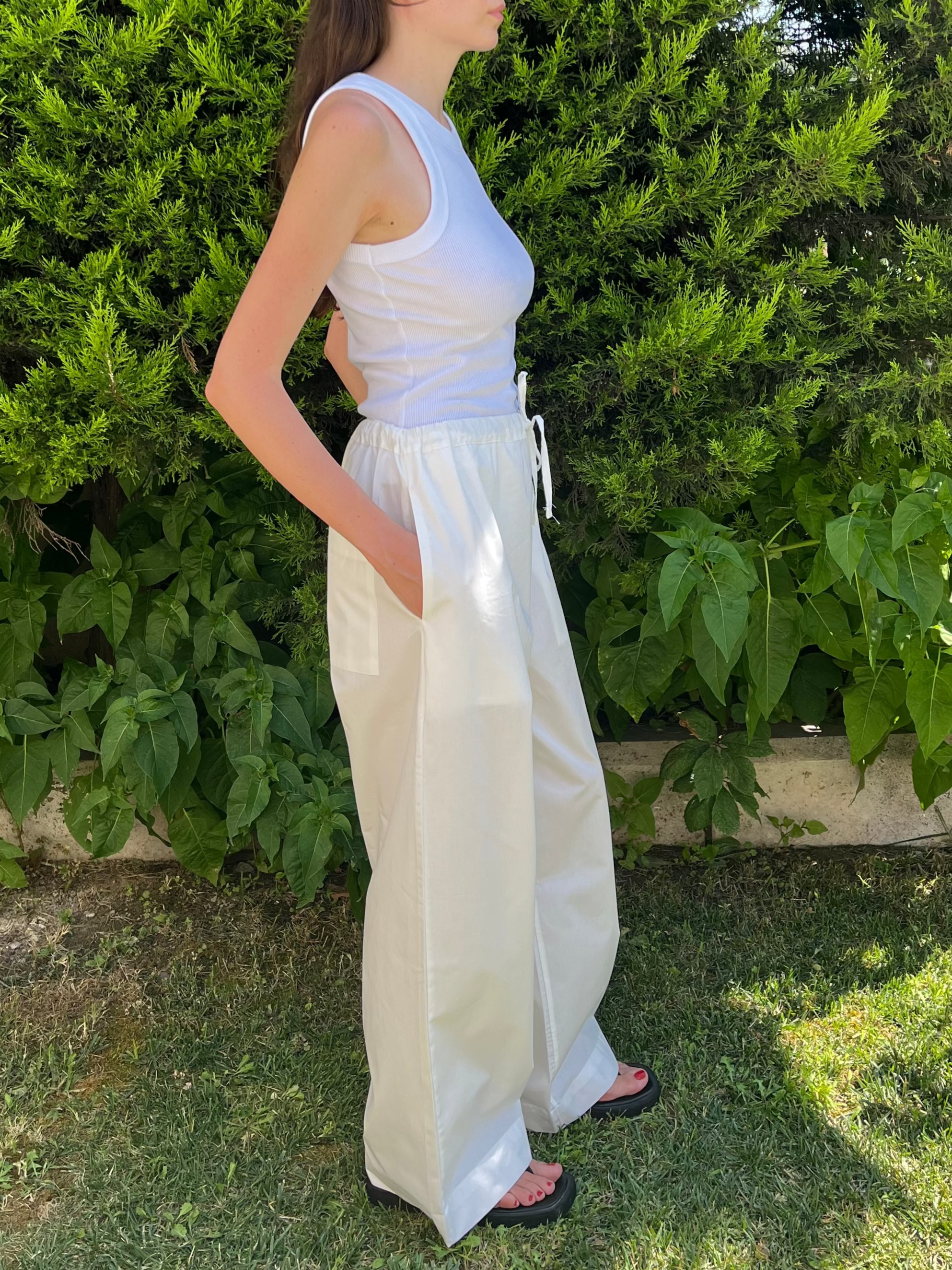 Beyaz Poplin Pantolon