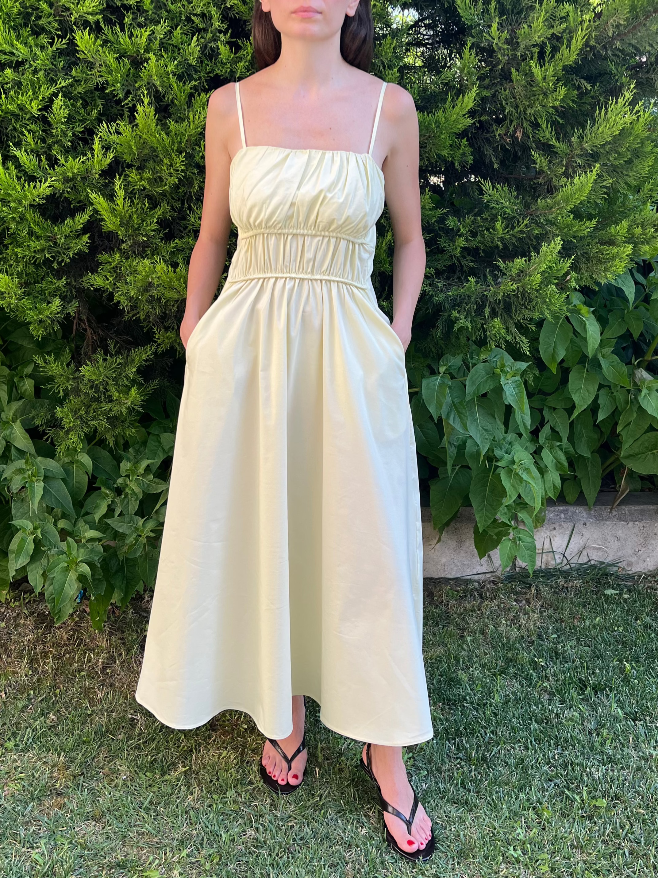 Butter Yellow Büzgü Detaylı Uzun Elbise