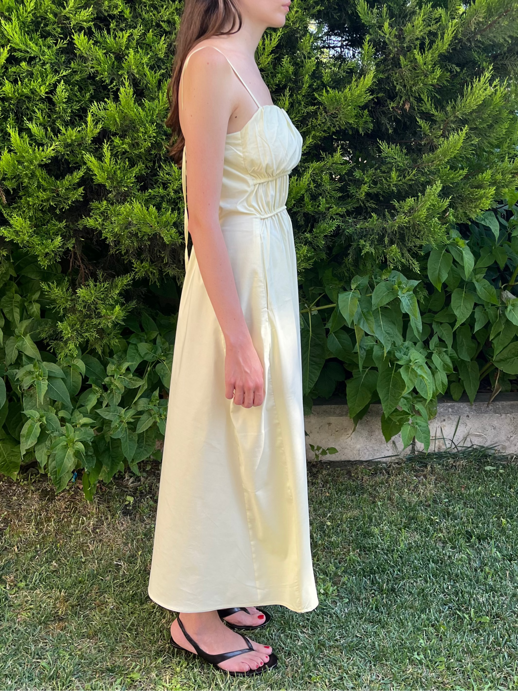 Butter Yellow Büzgü Detaylı Uzun Elbise