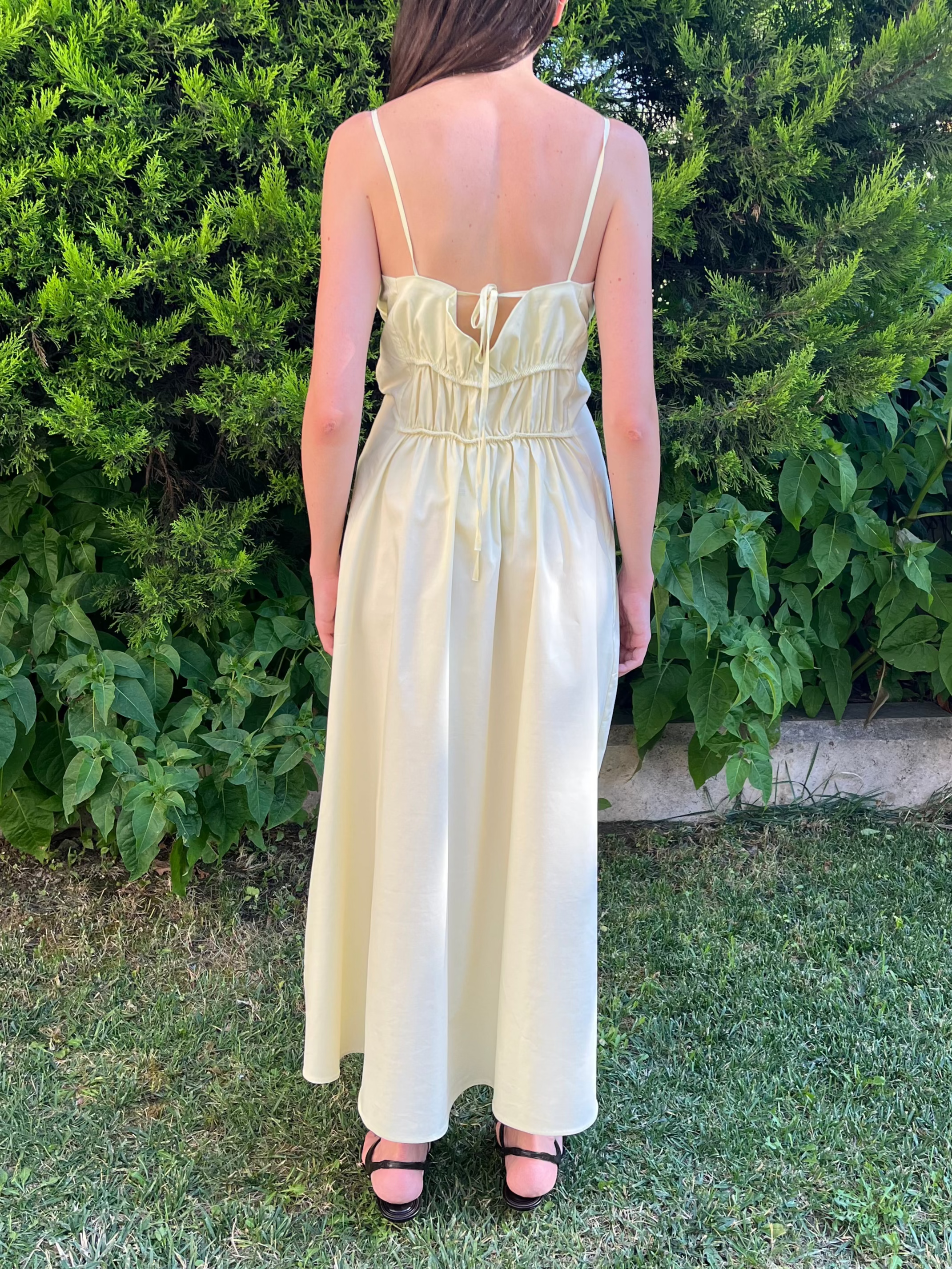 Butter Yellow Büzgü Detaylı Uzun Elbise