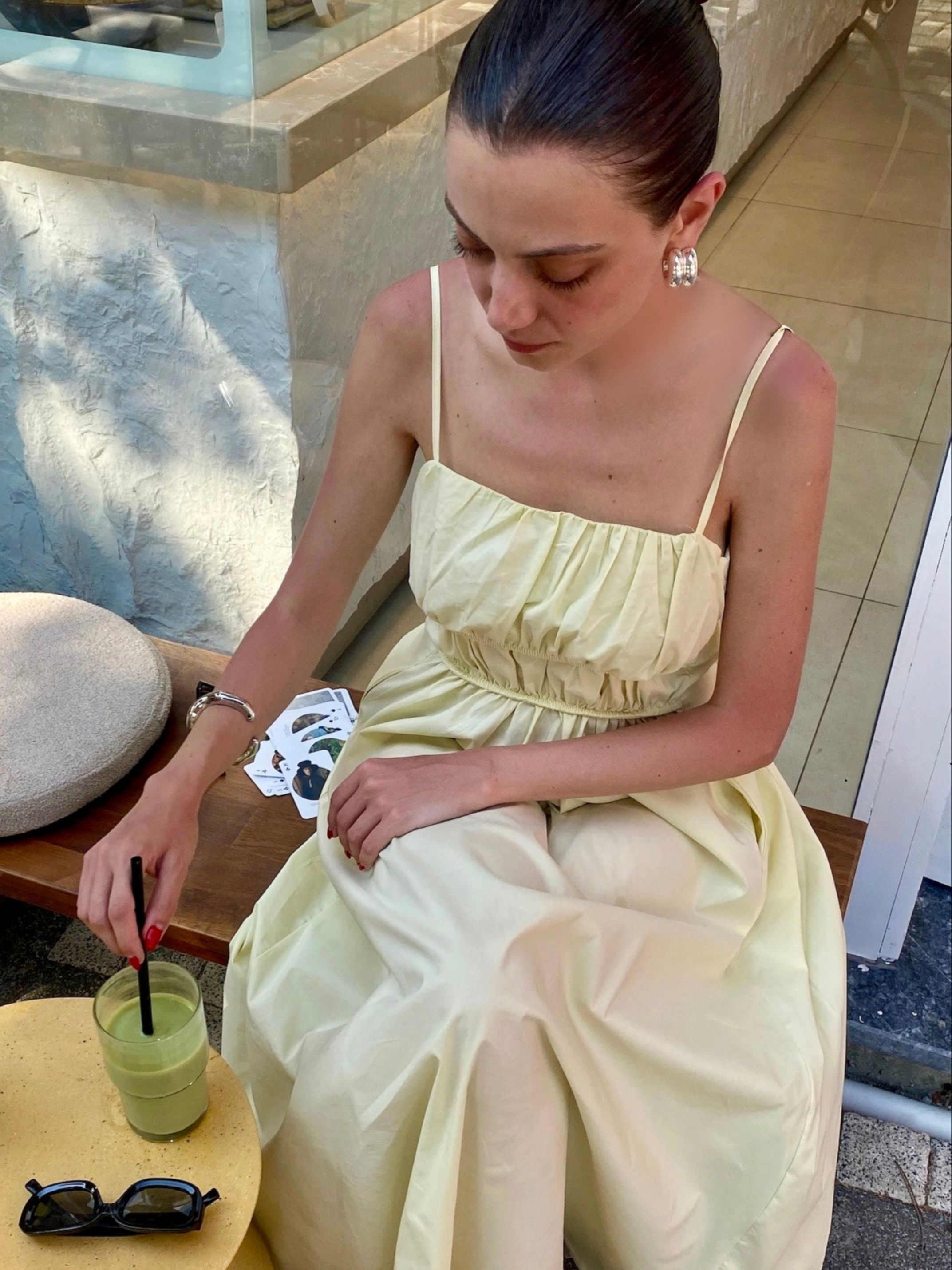 Butter Yellow Büzgü Detaylı Uzun Elbise