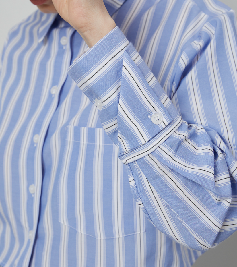 Crop Mavi Çizgili Poplin Gömlek