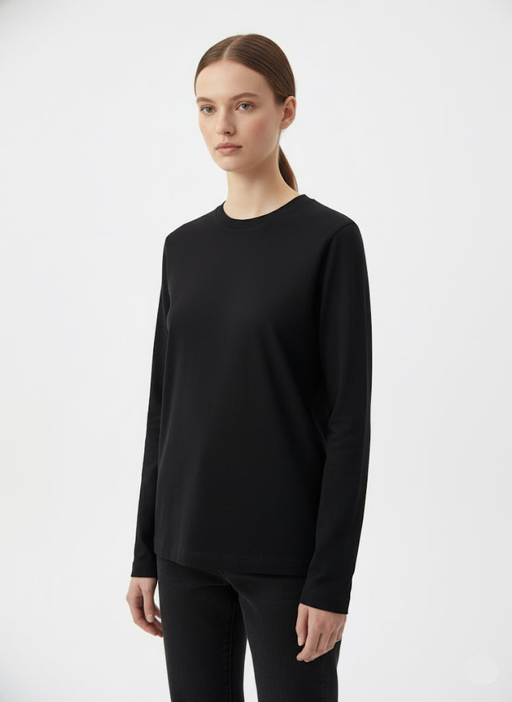 Siyah Uzun Kollu Pamuk Üst