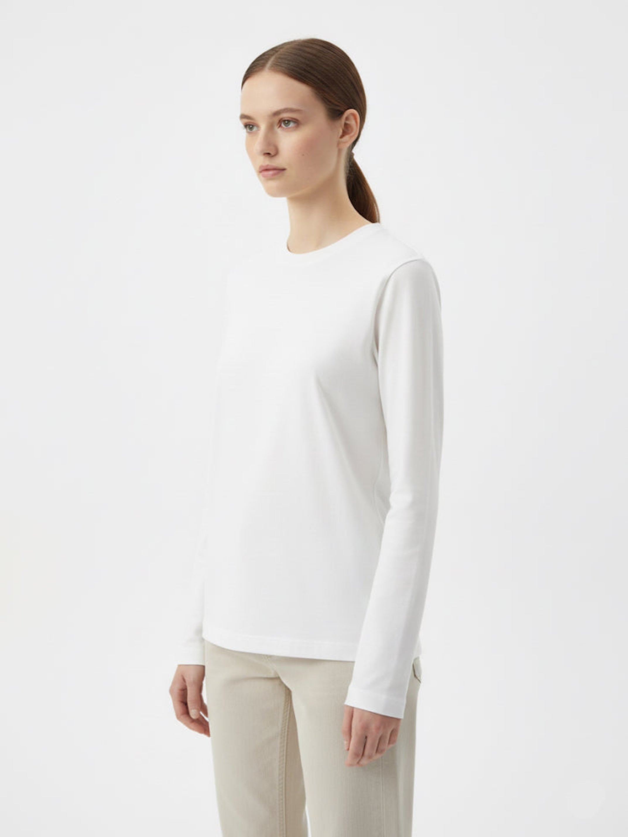 Beyaz Uzun Kollu Pamuk Üst