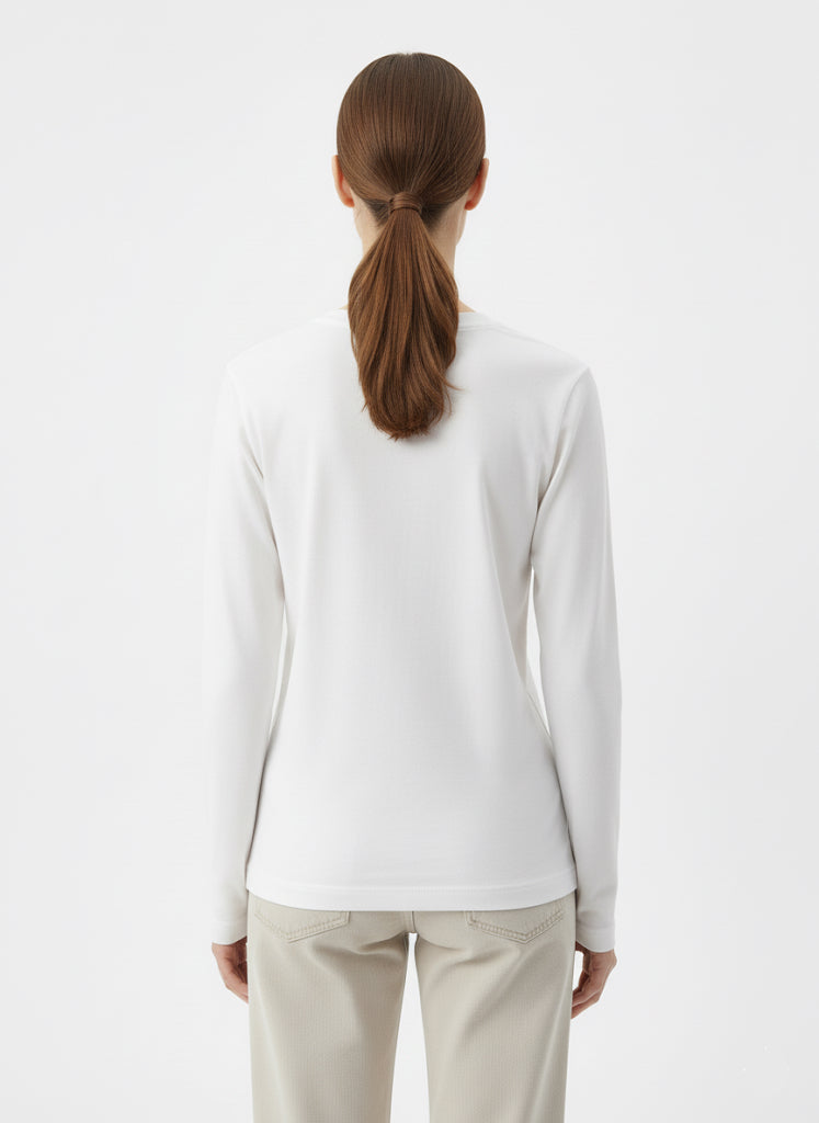 Beyaz Uzun Kollu Pamuk Üst