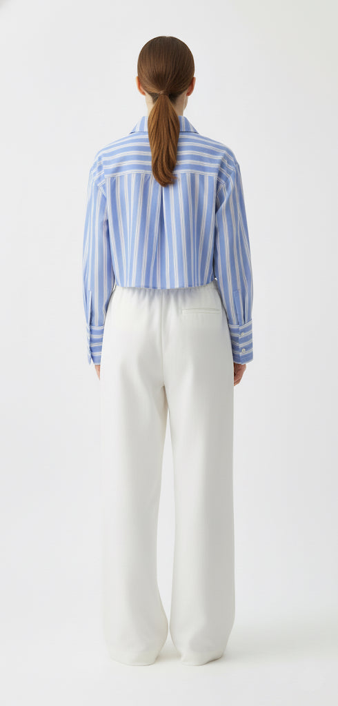 Crop Mavi Çizgili Poplin Gömlek